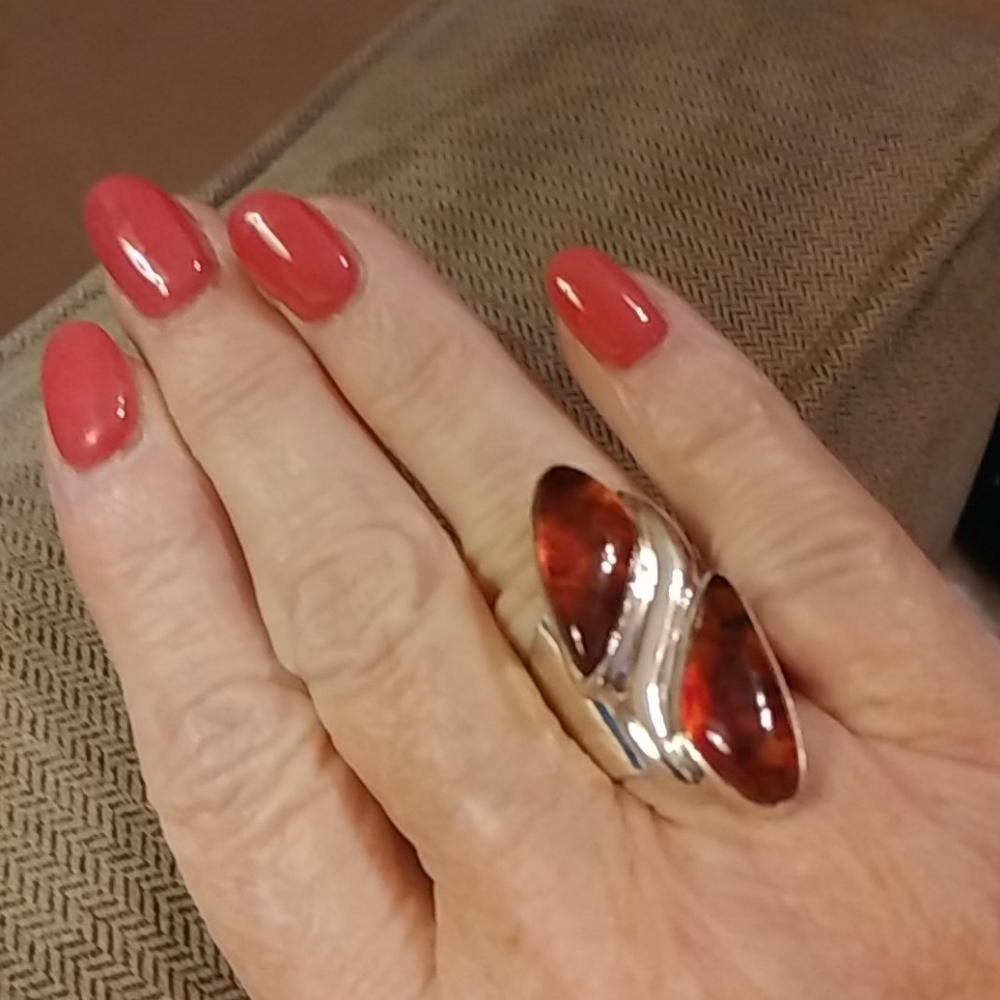 Never worn Sterling Amber Ring